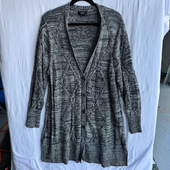 Gray Cable Knit Button-Up Cardigan Longline, Cozy & Stylish, Size 2X - Picture 1 of 8